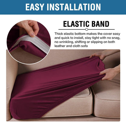 H.VERSAILTEX Velvet Stretch Couch Cushion Cover Plush Cushion Slipcover for Chair Loveseat Sofa Cushion Furniture Protector Seat Cushion Sofa Cover (2 Piece Large Sofa Cushion Covers, Burgundy)