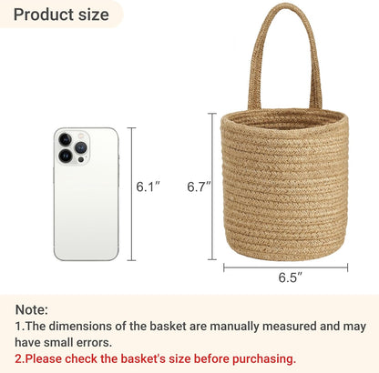 Dahey 2 Pack Wall Hanging Rope Basket with Artificial Eucalyptus Farmhouse Decor, Jute Woven Storage Organizer Flower Plants Basket Set Rustic Wall Decor for Porch Living Room Bedroom Entryway,Brown