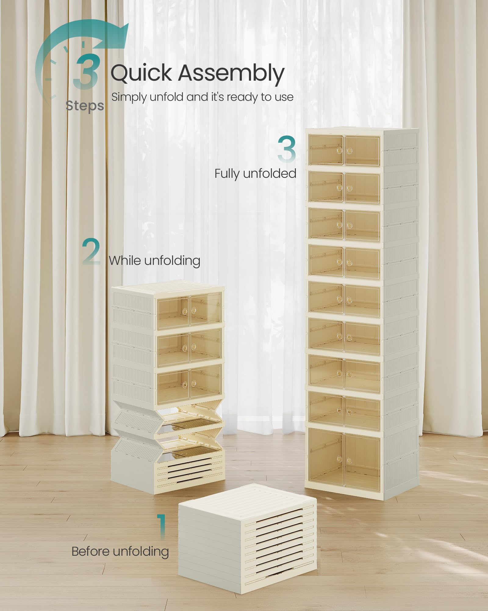 SONGMICS Foldable Shoe Boxes, Stackable Shoe Storage Organizer