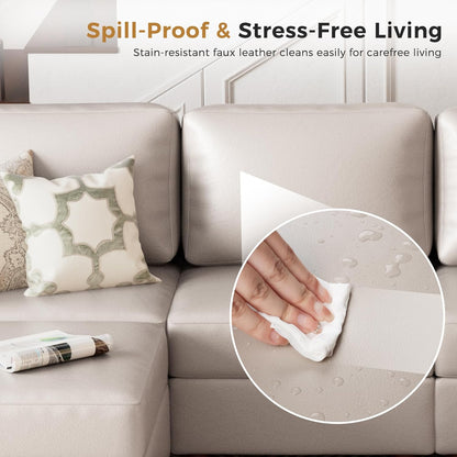 Faux Leather Oversized Accent Chair with Storage Deep Seat Single Sofa Large Reading Armchair for Living Room Bedroom Office Whitesand