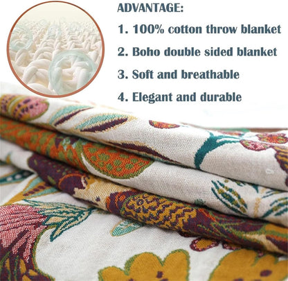 MSGKV 100% Cotton Boho Throw Blanket Woven Blankets, Reversible Versatile KnitWoven Blanket for Bed Couch Sofa, Super Soft Decorative Blanket for Chair Sofa and Living Room, 90''Wx 98''L