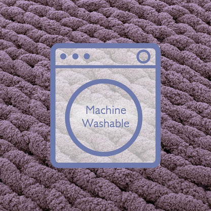 Bigacogo Chunky Knit Throw Blanket for Couch, 51x63 inches, 100% Hand Knitted with Thick Jumbo Chenille Yarn, Cozy Soft Large Rope Knot Cable Crochet Blankets for Sofa Bed Living Room, Winter Grape