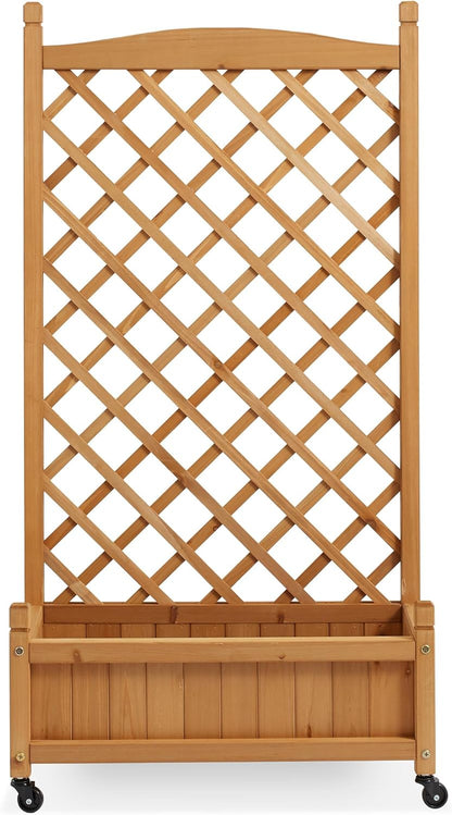 Casafield Set of Two 48" Raised Garden Bed with Trellis - Wooden Diamond Lattice for Climbing Plants and Planter Box with Drainage Holes and Wheels