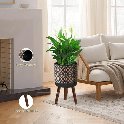 Flower Pot with Legs Tall Flower Pot with Drainage Holes for Indoor and Outdoor Decorative Planting (Black Gold, 12 Inches)