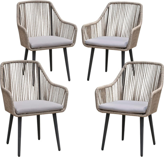 Patiorama Outdoor Dining Chairs, Patio Dining Chair Set of 4, All-Weather Woven Rope Rattan Chairs