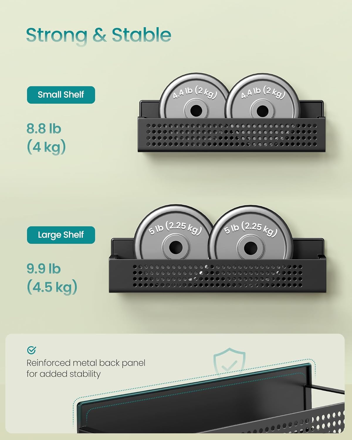SONGMICS Magnetic Spice Rack for Refrigerator, Set of 4, 2 Large and 2 Small Kichen Magnetic Shelves for Microwave, Washing Machine, Spice Organizers, No Drilling Needed, Ink Black UKCS061B01