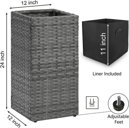 SUNNYPARK 2 Pack Tall Planters for Outdoor Plants Rattan Modern Tall Square Planter Box with Removable Liners Indoor Outdoor Porch Patio Flower Pot (12’’ x 12’’ x 24’’)