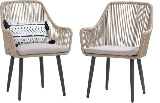 Patiorama Outdoor Dining Chairs, Patio Dining Chair Set of 2, All-Weather Woven Rope Rattan Chairs