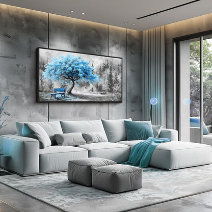 ZUITINGHUA Large Black Framed Wall Decor For Living Room Canvas Wall Art For Office Modern Wall Decorations For Bedroom Blue Tree Landscape Paintings Black And White Pictures Home Decor 24x48 In