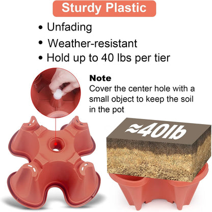 Vertical Planter 6 Tier Stackable Planters Garden Planters Strawberry Herb Flower and Vegetable Planter Indoor Outdoor Gardening Pots with Removable Wheels and Tools 2-Pack