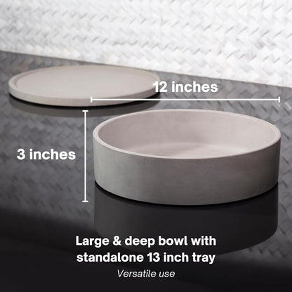 Simon Brothers Concrete Fruit Bowl and Tray Set for Kitchen Counter - Large Decorative Bowls for Home Decor - Modern Key Bowl for Entryway Table - Key Holder and Vanity Tray