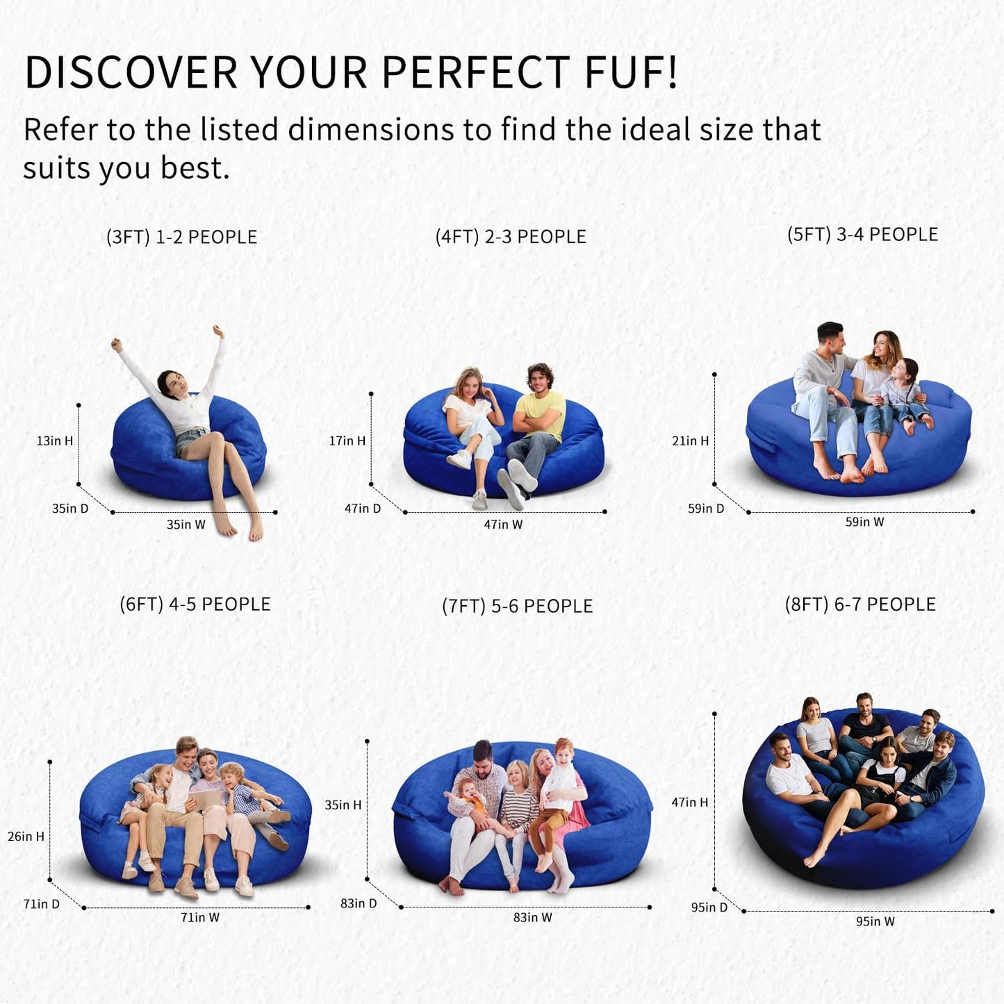 Bean Bag Chair for Adults 3FT,Soft Removable Cover for Teens/Girls Bedroom,Fluffy Giant Round Floor Beanbag Lounger Chairs (No Filler,Sapphire)