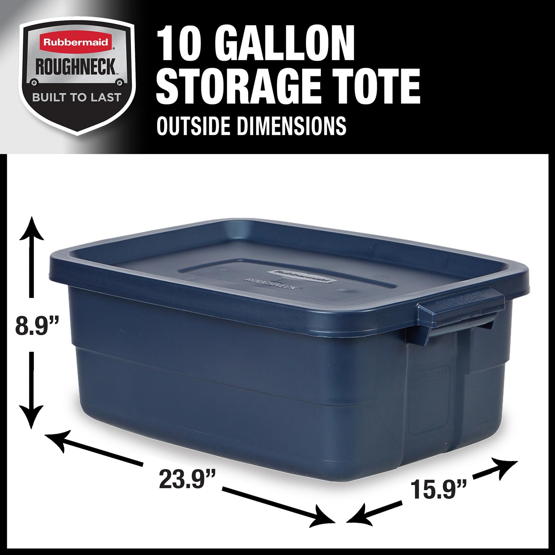 Rubbermaid Roughneck Tote 10 Gal, 8 Pack, Made in USA, Dark Indigo Metallic, Rugged Plastic
