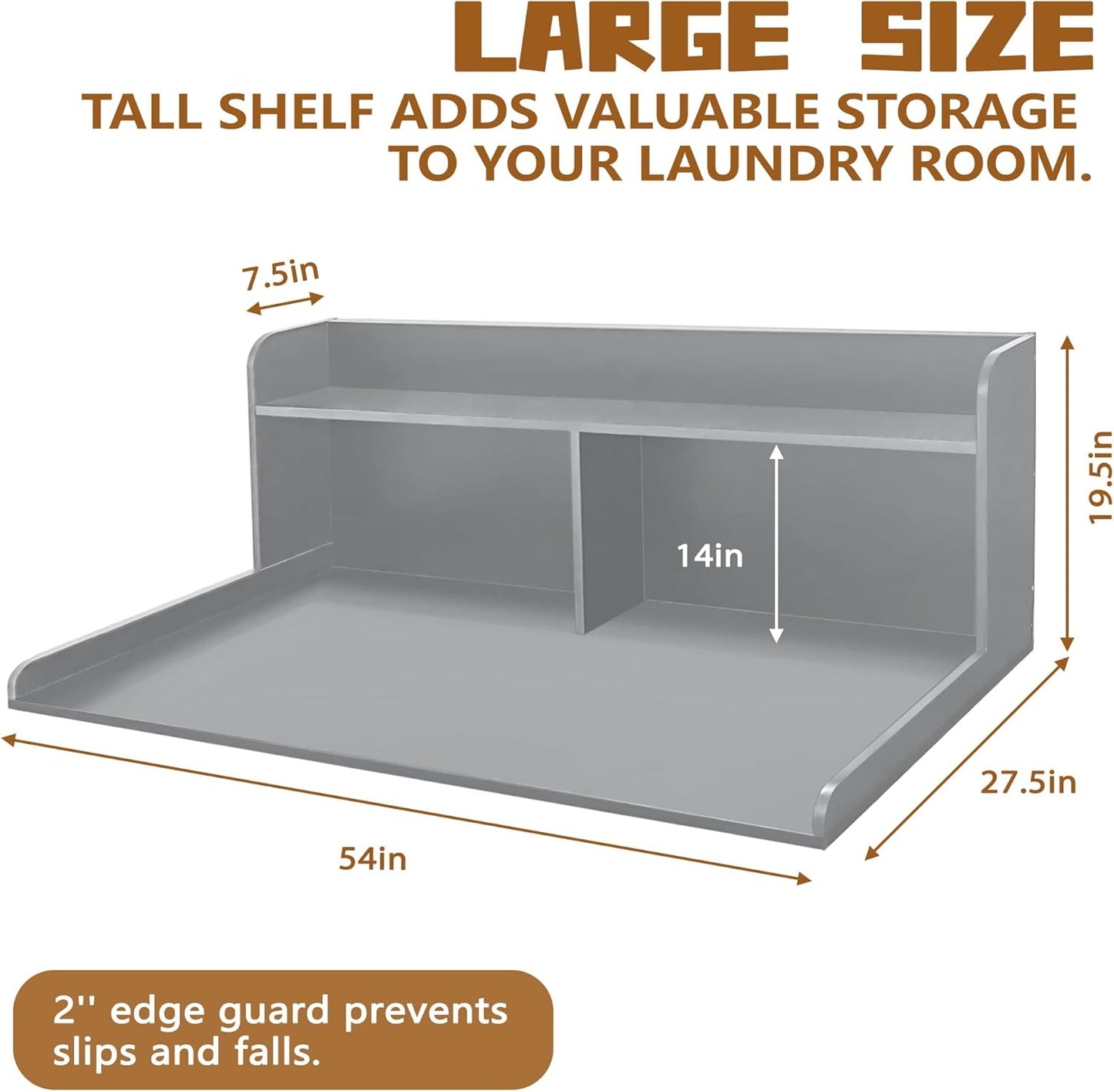 Royxen 2-Tier Washer Dryer Countertop,19.5"H Wood Washer and Dryer Topper with Storage Shelf,Laundry Countertop Over Washer Machine, Universal Fit for Laundry Room Organization (Grey,54"W X 27.5"D)