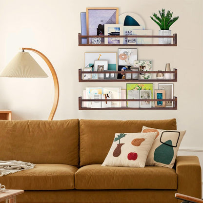 AZSKY Nursery Book Shelves Deep Walnut Wall Mount Floating Book Shelf for Bedroom Wooden Wall Book Shelf Children Kids Toddler Wall Bookshelf 36 Inch a Set of 3 Same Sizes