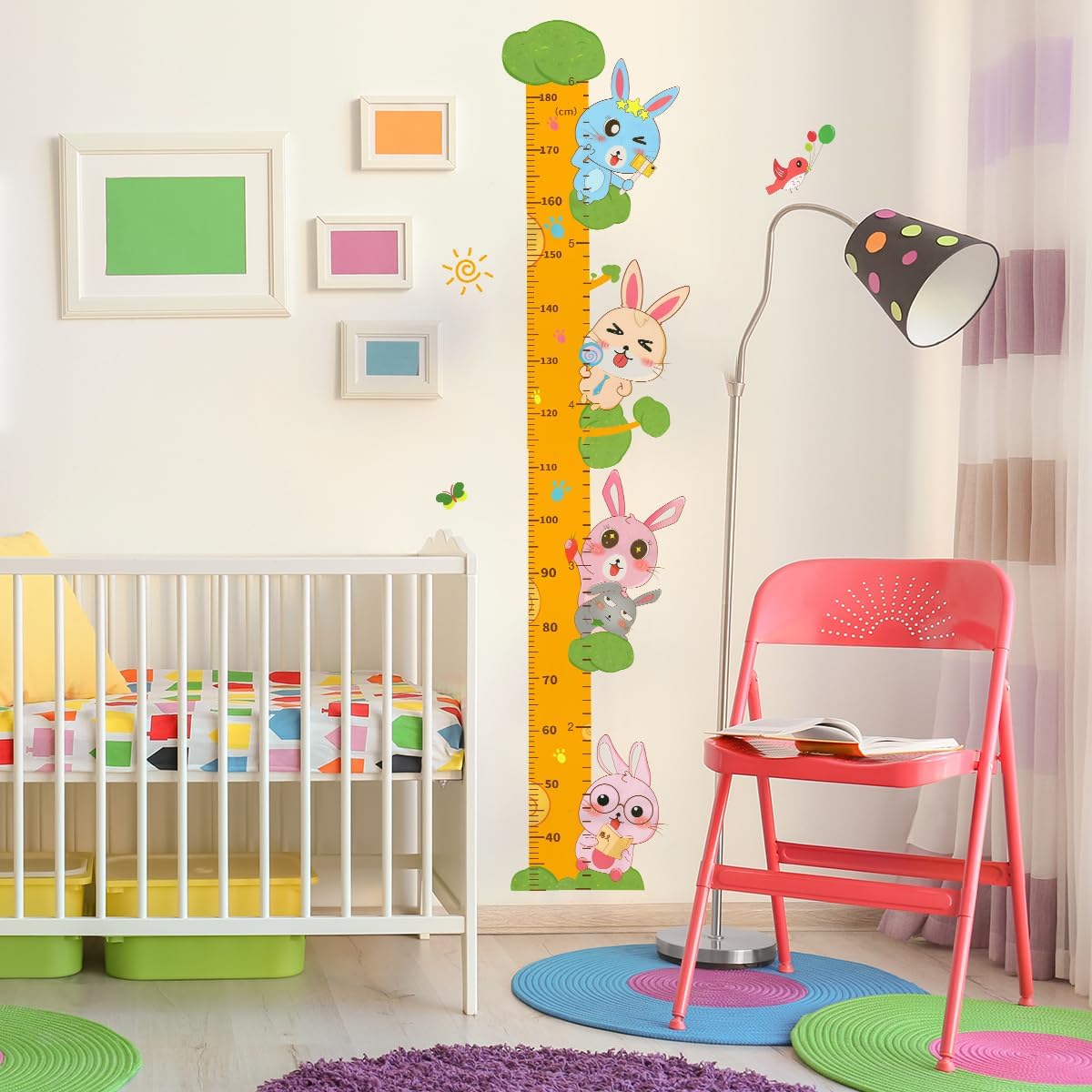 Cute Rabbits Self-adheve Vinyl Nursery Wall Decal Baby Growth Chart Sticker for Bedroom Play Room