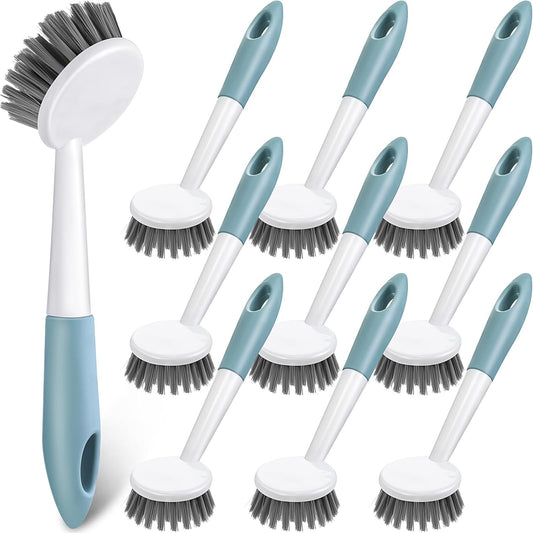Patelai 12 Pack Kitchen Scrub Dish Brush with Long Handle Dish Scrubber with Stiff Bristles Scrub