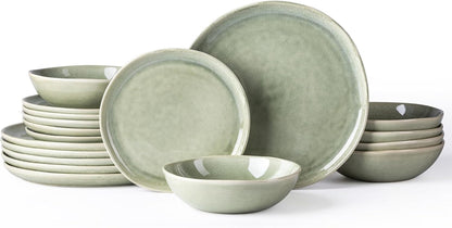 AmorArc Ceramic Dinnerware Sets,Handmade Reactive Glaze Stoneware Plates and Bowls Set,Highly Scratch Resistant | Dishwasher & Microwave Safe,Service for 6 (18pc)