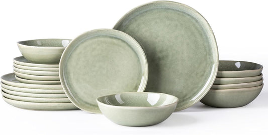 AmorArc Ceramic Dinnerware Sets,Handmade Reactive Glaze Stoneware Plates and Bowls Set,Highly Scratch Resistant | Dishwasher & Microwave Safe,Service for 6 (18pc)