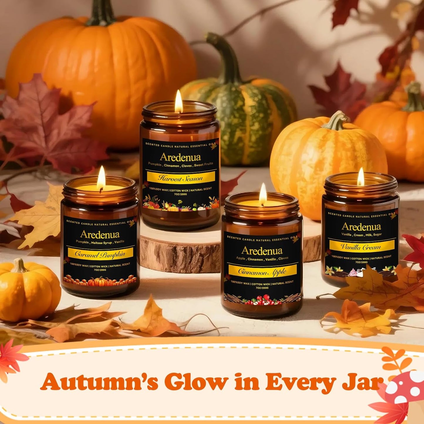 Fall Candle | Vanilla Pumpkin Scented Candle - Scented Candles for Autumn, 7oz Autumn Soy Candles with 50hr Burn Time, Holiday Thanksgiving Fall Gifts for Women Men
