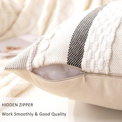 Boho Throw Pillow Covers 18x18 Set of 2 Farmhouse Decorative Cushion Case Striped Square Pillows Cover Chenille Pillow Cases Accent Neutral Pillowcase for Sofa Couch Bed,White