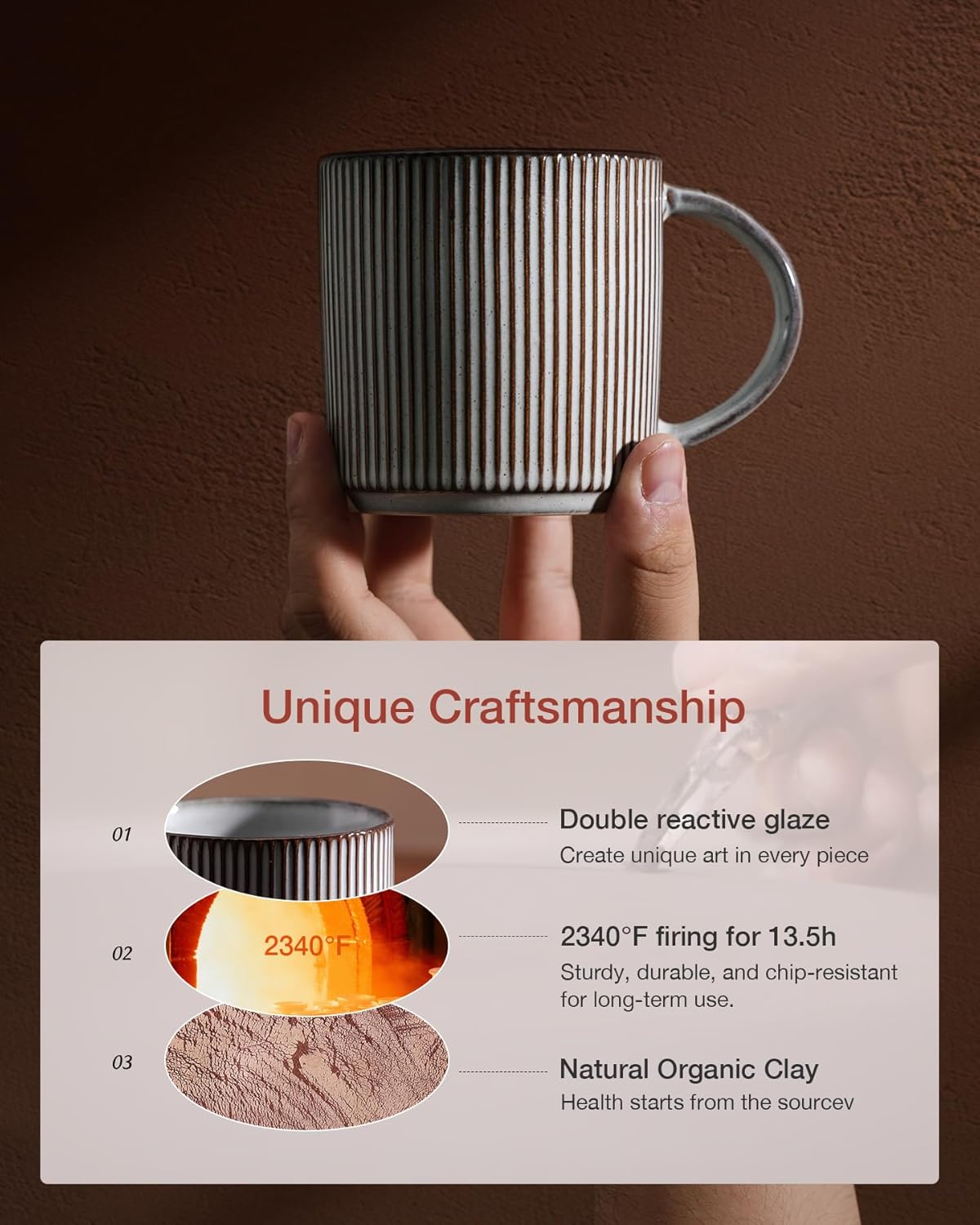 famiware Coffee Mug Set for 6, Star 12 oz Catering Mugs Cup Set with Handle for Coffee, Tea, Cocoa, Milk - Ceramic Stoneware Drinkware Set, Smoky Blue