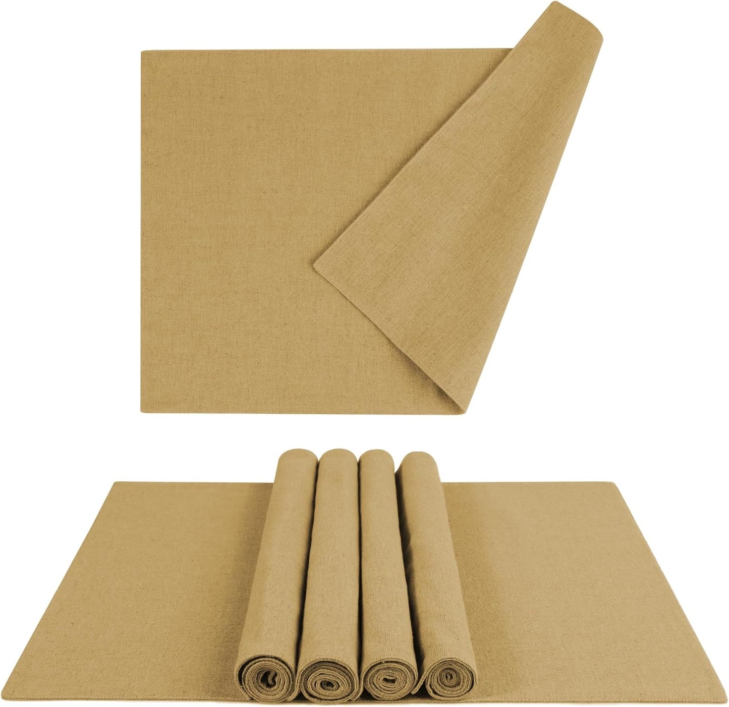 MANSPHIL Cloth Placemats Set of 6, Double Layer Faux Linen Place Mats Heat Resistant Washable Table Mats for Dining Kitchen Indoor Outdoor Use - 13x19 Inch Khaki