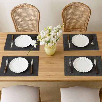 Placemats Set of 6, Bilayer Thickened Linen Place Mats Heat Resistant Machine Washable Wrinkle Free Carefully Selected Polyester Mats for Kitchen/Dining/Coffee Table (Charcoal Grey)