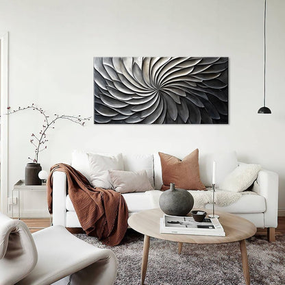 LASMOND Abstract Black and White Wall Art for Living Room Modern Canvas Print Painting Lines Flower Floral Large Artwork Bedroom Home Office Wall Décor (30x16 Inches)