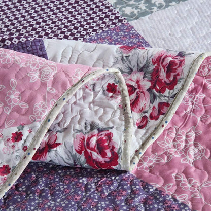 NEWLAKE Quilt Bedspread Sets-Floral Checkered Pattern Reversible Coverlet Set,Queen Size