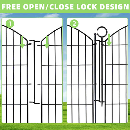 Decorative Garden Fence 40in (H) x24ft (L), 10 Pack No Dig Fence Animal Barrier for Dog with Lock, Arched Flower Bed Edging, Wire Border Panel Fencing for Yard Patio Outdoor Decor