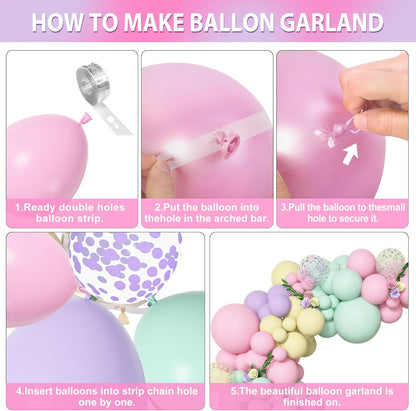 Amandir 153pcs Pastel Balloons Garland Arch Kit, Different Sizes 18 12 10 5inch Pastel Pink Yellow Green Purple Confetti Balloons for Spring Baby Shower Wedding Wildflower Birthday Party Decorations