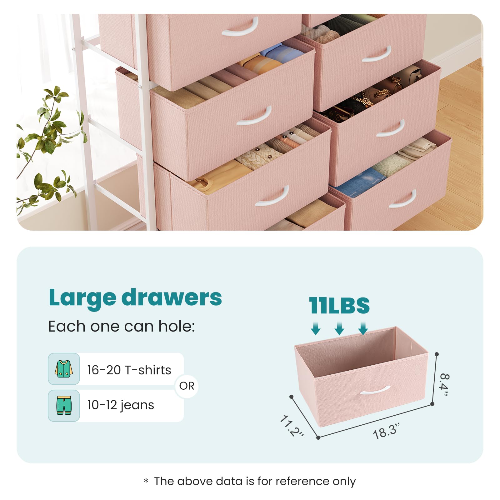 OLIXIS 8 Drawer Storage Dresser for Bedroom, Closet Organizers Units, Pink