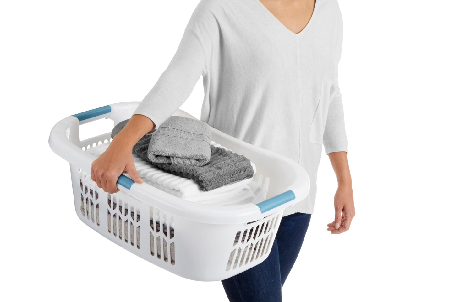 Rubbermaid Large Hip-Hugger Laundry Basket/Hamper, 1.5-Bushel, White, Stackable Storage