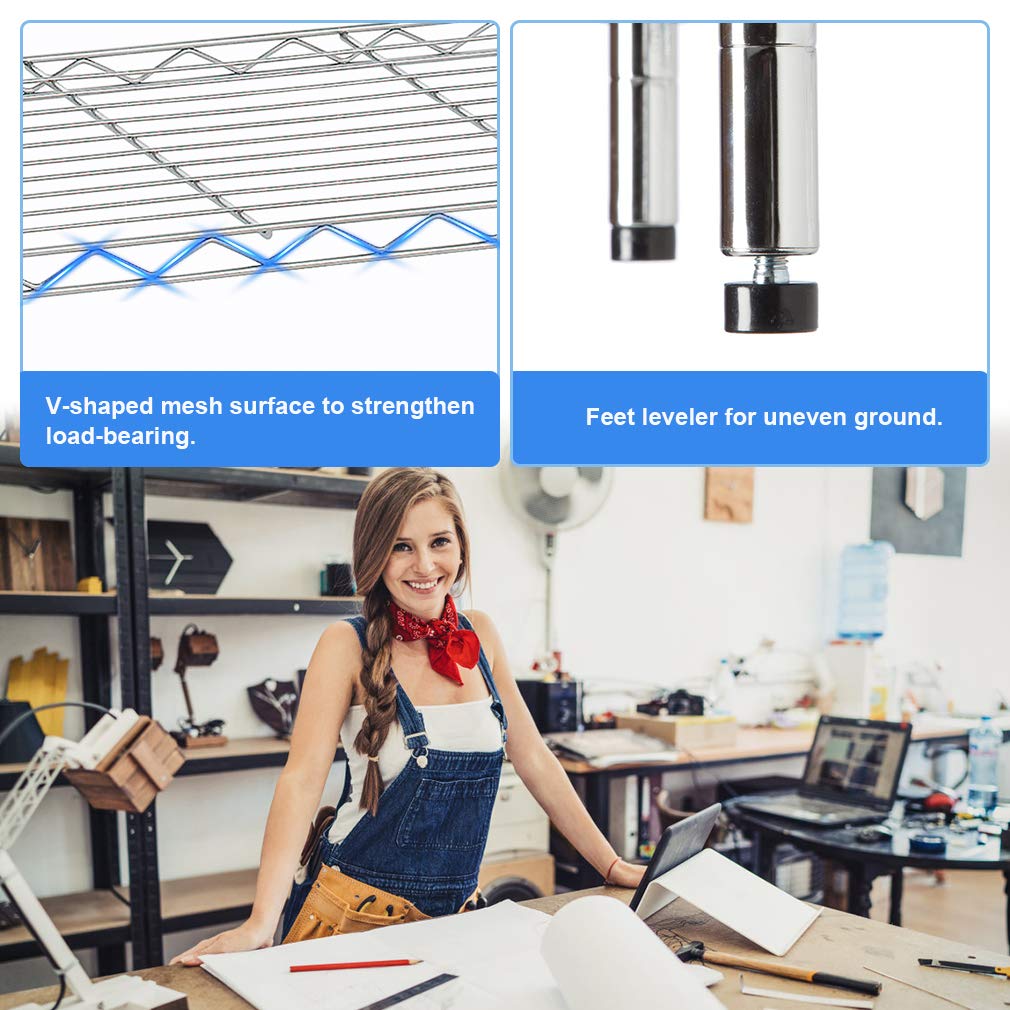 BestOffice 5 Tier Wire Shelving Unit Storage Shelves Metal Wire Shelf Storage Rack Adjustable