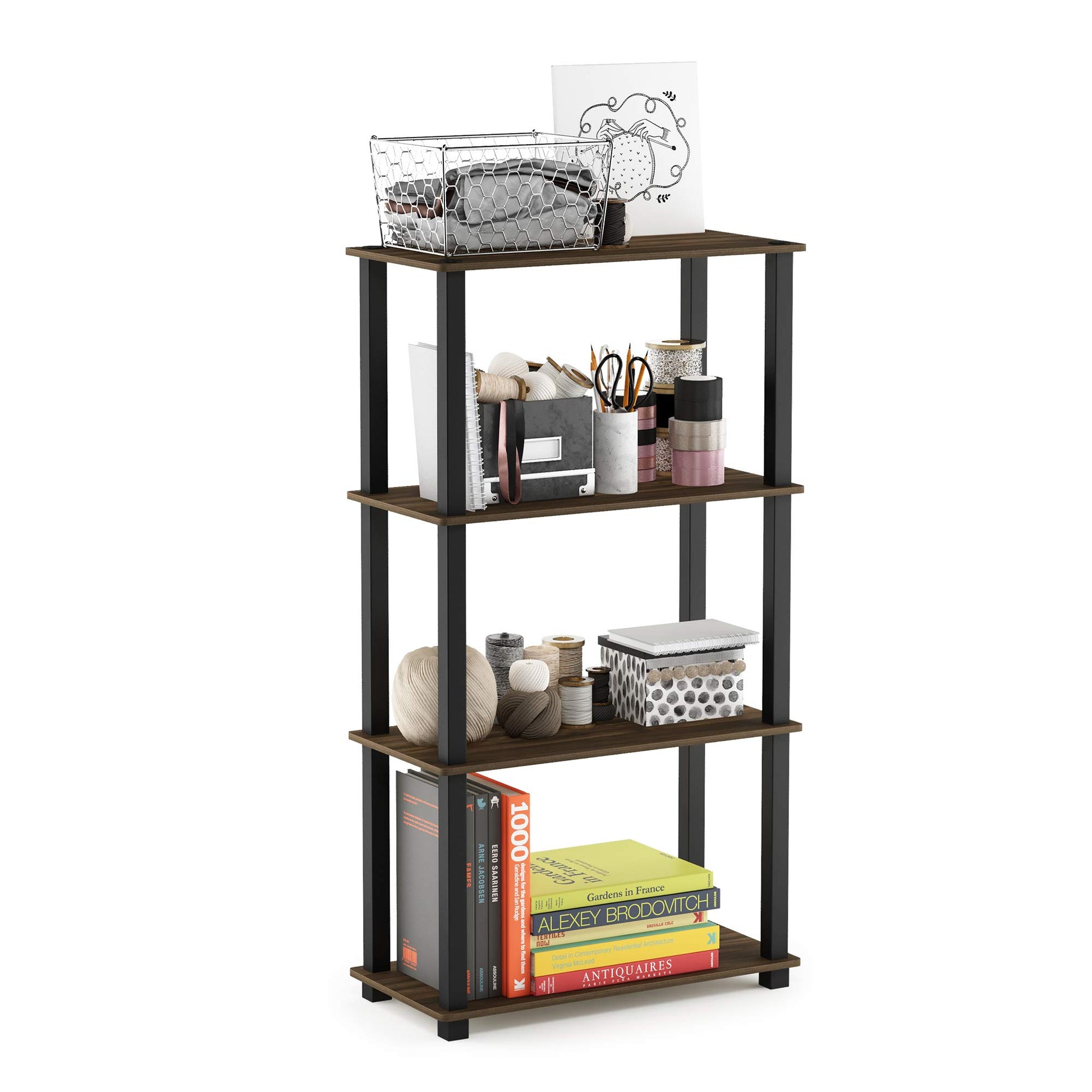 Furinno TURN-S-TUBE Storage Shelves, 4-Tier Book Shelf, Corner Shelf, Toolless Open Shelves, for