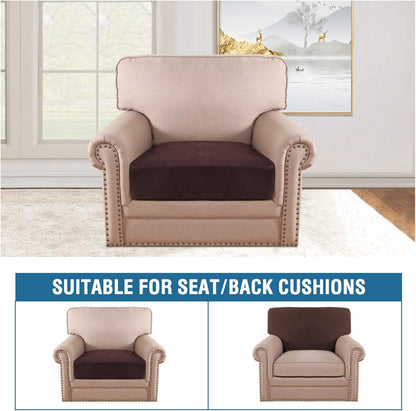 H.VERSAILTEX Velvet Stretch Couch Cushion Cover Plush Cushion Slipcover for Chair Cushion Furniture Protector Seat Cushion Sofa Cover (1 Piece Armchair Cushion Covers, Brown)