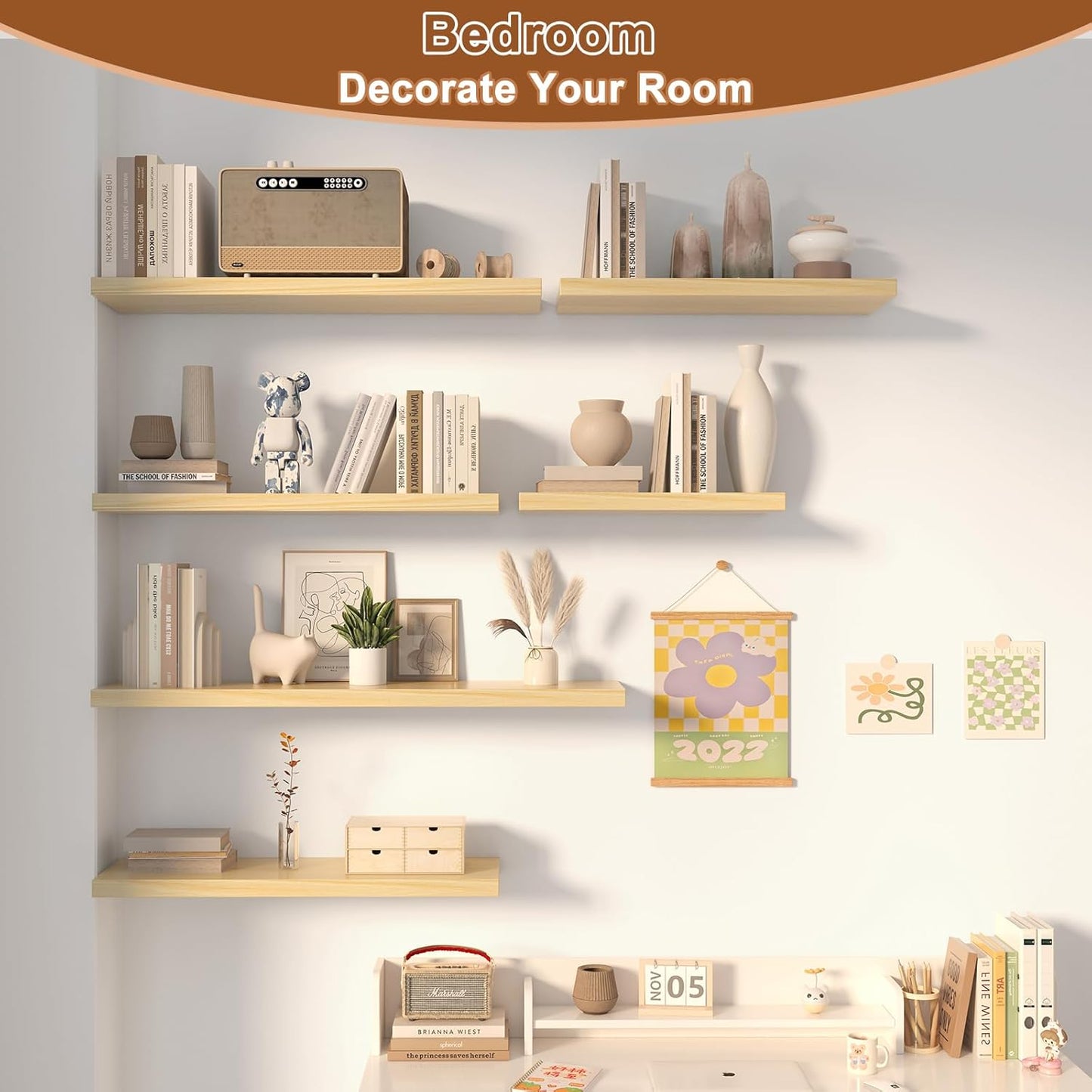 40 Inch Floating Shelf 3 Pack Large Floating Shelves for Wall No Drilling Accessories Included Deep Wall Shelves for Living Room Kitchen Farmhouse 40" W x 12" D x 1.2" Oak