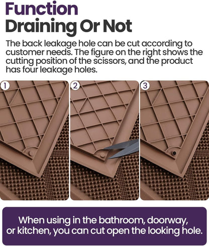 DEXI Front Door Mats Outside Entrance, 17x36 Rubber Waterproof Dirt Trapping Entry Mat for Entryway, Heavy Duty Non-Slip Low-Profile Welcome Doormat All Weather for Patio, Brown