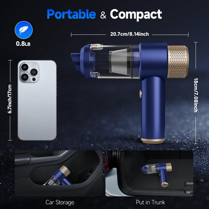 Car Vacuum Cleaner, 16000PA Mini Car Vacuum Cordless Powerful, 7 in 1 Portable Handheld Vacuum Cordless with LED Light, Dual Filters, One-Touch Empty for Pet Hair, Home, Office