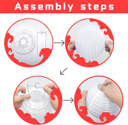 12Pcs Round Paper Lanterns Assorted Sizes (6" 8" 10" 12") for Home Decor, Restaurant, Church, Wedding, Birthday Party Decorations, Hanging Chinese Japanese Paper Lantern Lamps (White and Red)