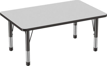FDP Rectangle Activity School and Classroom Kids Table (30 x 48 inch), Chunky Toddler Legs, Adjustable Height 15-24 inches - Gray Top and Black Edge