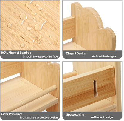 3 Tier Bamboo Spice Rack, Spice Rack Organizer, Seasoning Jars Rack Shelf Spice Organizer for Kitchen Counter or Wall Mounting, Bamboo Spice Storage Holder with handles Easy to Move