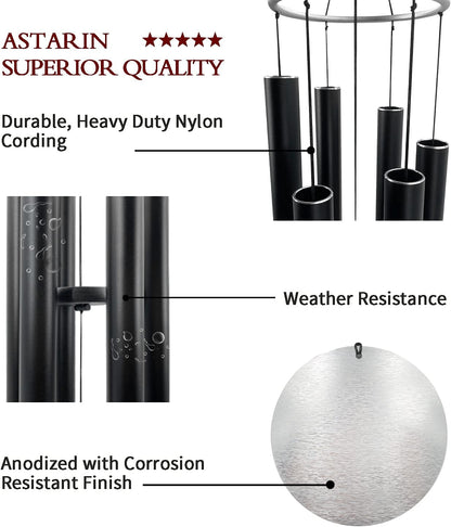 ASTARIN Outdoor Deep Tone,45Inch Sympathy Wind Chimes for Outside with 6 Tubes Tuned Relaxing Melody,Memorial Wind Chimes Large for Mom,Garden Decor,Black