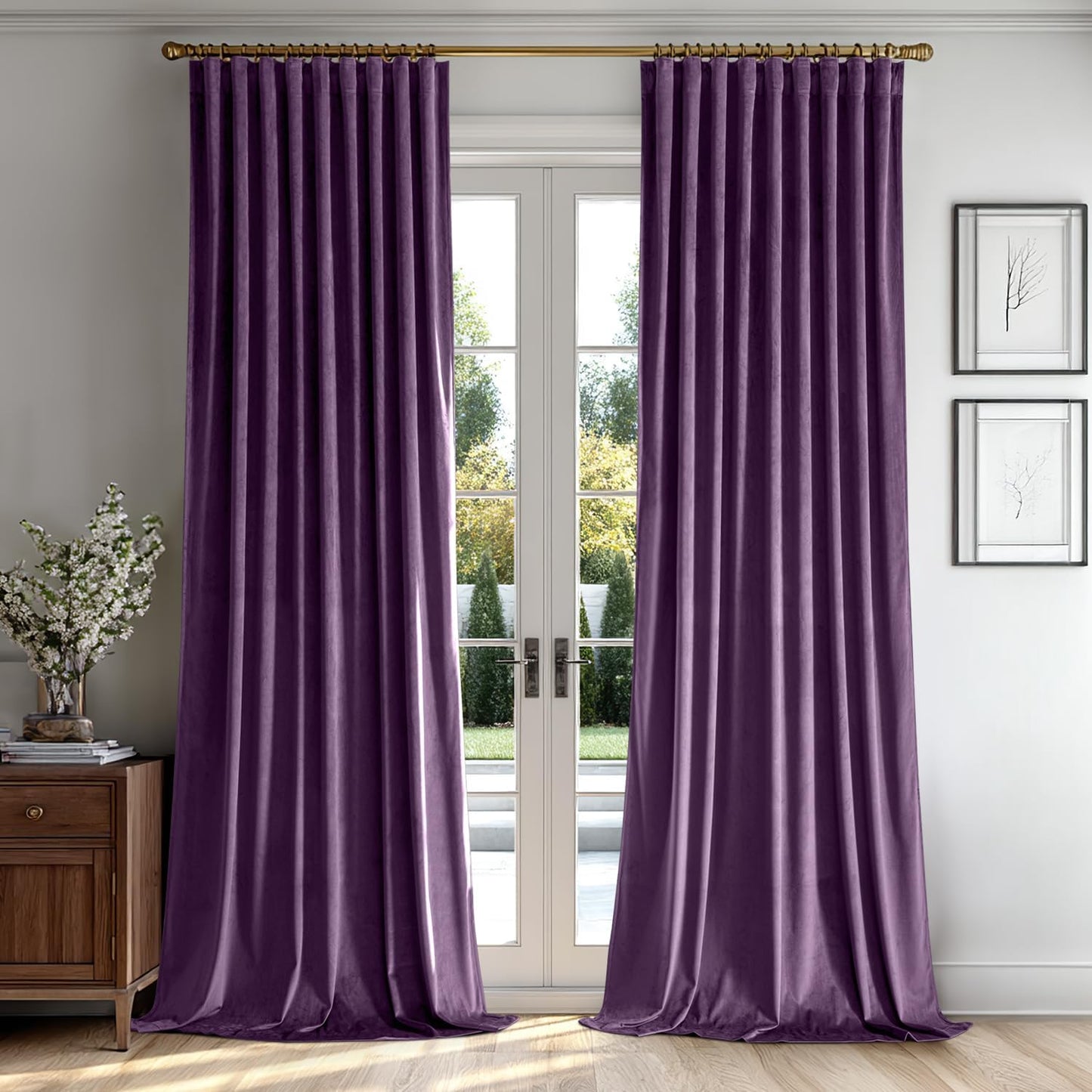 MIULEE Purple Velvet Curtains 84 inches 2 Panels - Luxury Room Darkening Window Drapes for Bedroom Living Room Thermal Insulated Super Soft Blackout, Back Tab Rod Pocket Pinch Pleated, W52 x L84