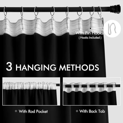 MIULEE Black Back Tab Blackout Curtains 96 Inch Length 2 Panels Set for Living Room Bedroom, Halloween Rod Pocket/Pinch Pleat Thermal Insulated Room Darkening Pleated Light Blocking Drapes, W66 x L96