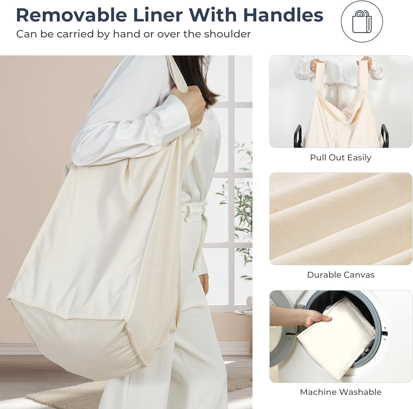 STO STO Laundry Hamper, 90L Rolling Laundry Sorter Cart with Removable and Washable Liner Bag, Rolling Clothes Hamper with Metal Handle for Laundry Room and Bedroom