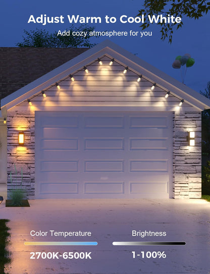 XMCOSY+ 96FT Smart Outdoor String Lights - RGBCWIC Dimmable Acrylic Bulbs, Color Changing LED Patio Lights APP WiFi Control, Compatible with Alexa, IP65 Waterproof Outdoor Lights for Backyard Porch