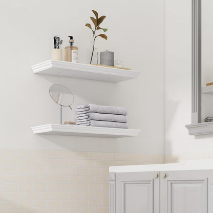 Floating Shelves for Wall, 24 Inch Long Wall Mounted White Hanging Shelf for Kitchen, Living Room, Office, Bedroom, Bathroom, Retro Vintage Wood Bookshelf for House Decor