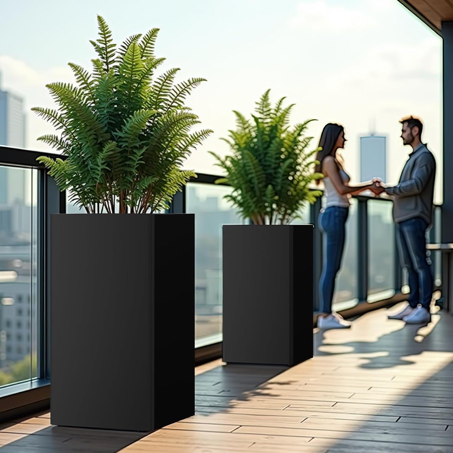 26" Tall Planters, Outdoor＆Indoor Black Planter Pots, Durable All-Weather Use with Drainage Holes, Large Planters Modern Décor for Porch, Patio, Backyard